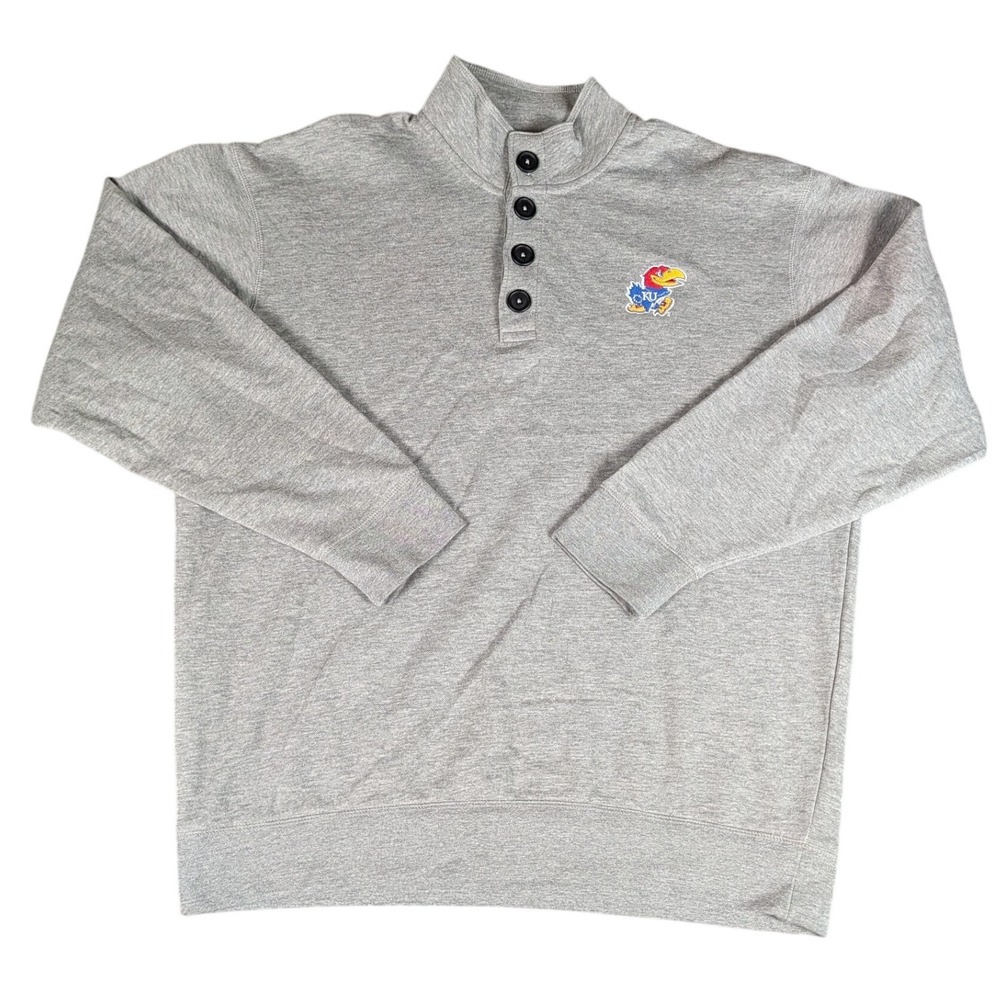 Champion Kansas Jayhawks Button Mock Neck Sweatshirt Heather Gray KU NCAA